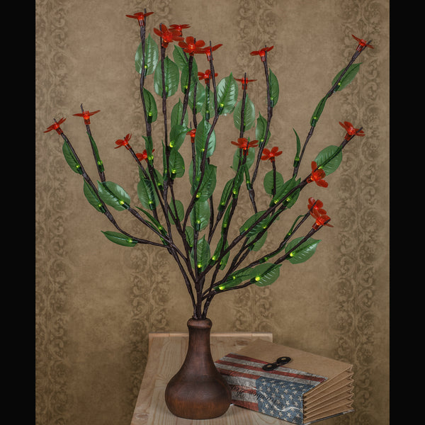 Led branchs flower lamp red flowers + green leaves
