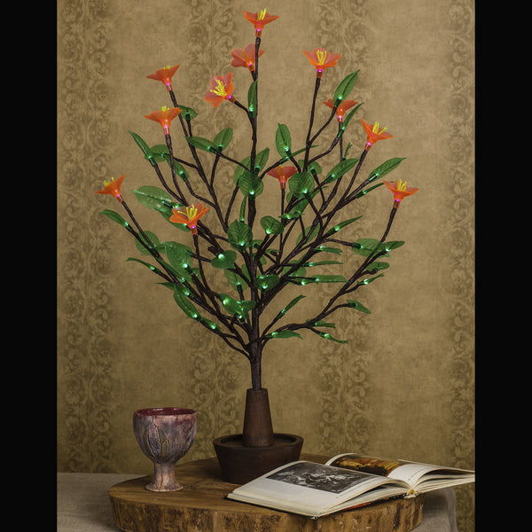 Led table lamp tree green leaves and large pink flower