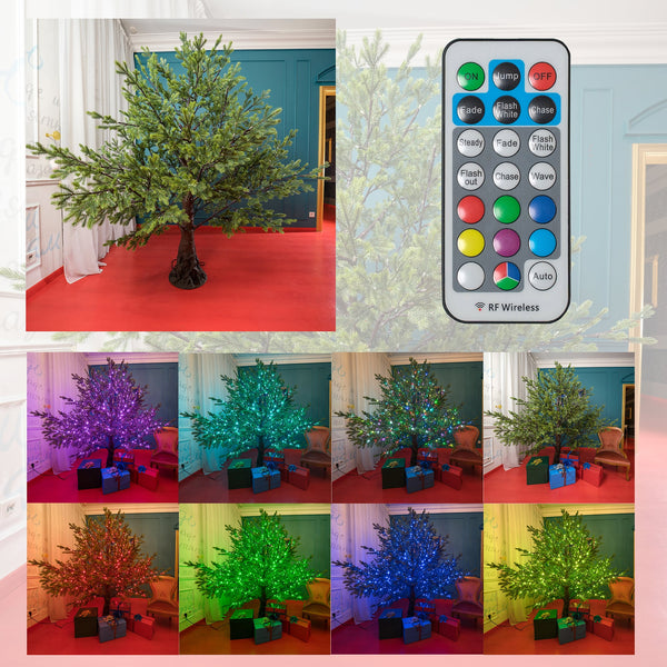 LED Christmas tree with RGB lights and remote control, multiple color modes.