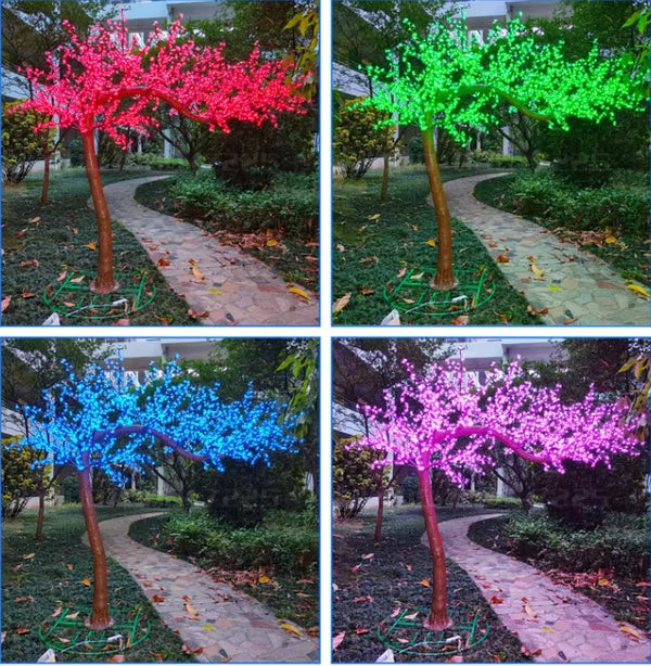 Multi-color LED tree with changing light modes for outdoor garden decoration.