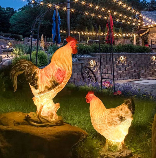 3D Garden Figurine Rooster LED Landscape Lighting Outdoor.