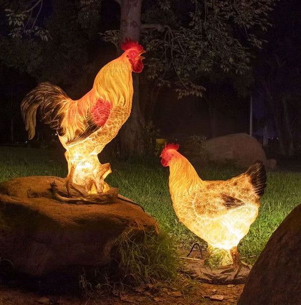 3D Garden Figurine Rooster LED Landscape Lighting Outdoor.
