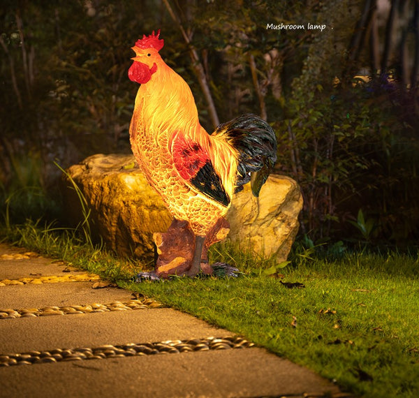 3D Garden Figurine Rooster LED Landscape Lighting Outdoor.
