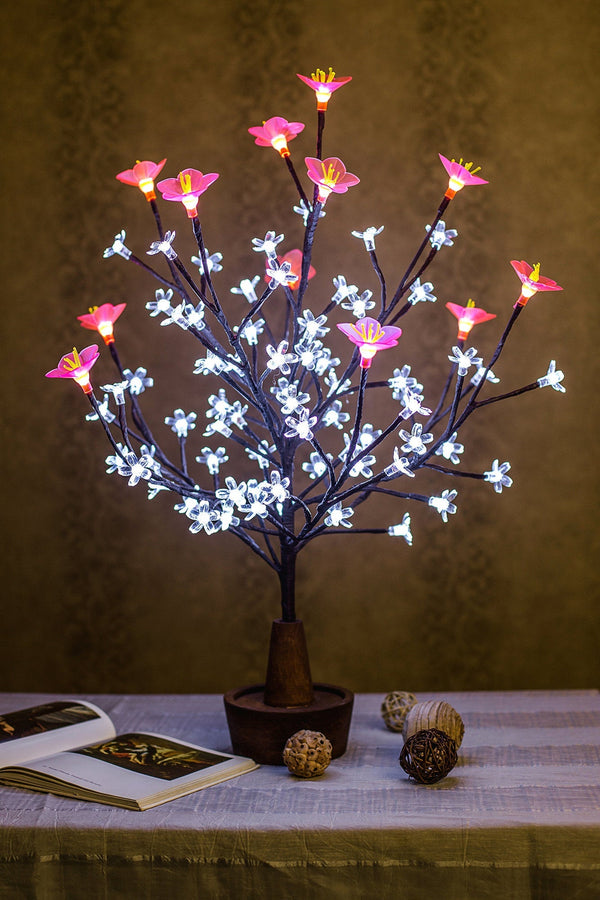 LED Tree with a Pink large Flower and Transparent Flowers