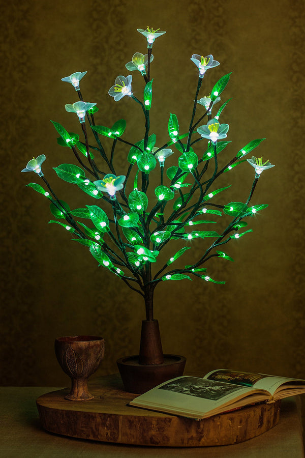 LED tree Flower lamp Green soft silicone leaves and big white flower
