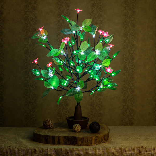 LED tree Lamp Green Soft Leaves and Pink Flower lamp