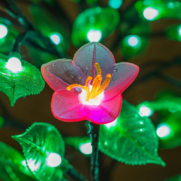 LED tree Table lamp Green Leaves and a large pink flower Light