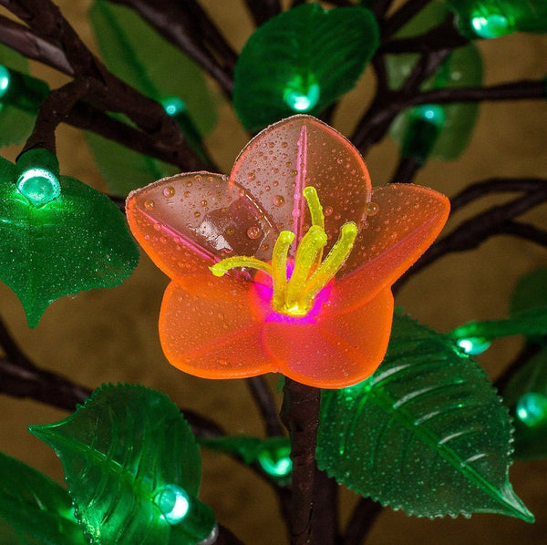 LED tree Table lamp Green Leaves and a large pink flower Light