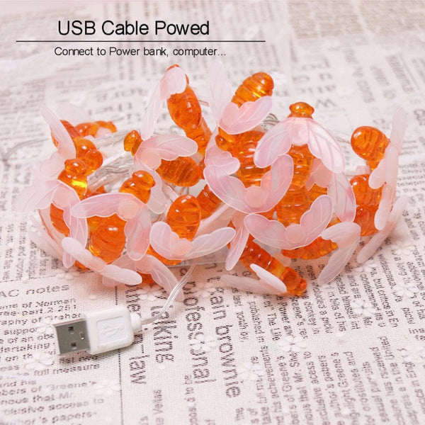 Honey Bees. Holidey Led string lights. new year Party decor. Fairy ligts Bee fairy lights