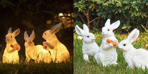 Fiberglass Rabbits LED Solar Home Garden 