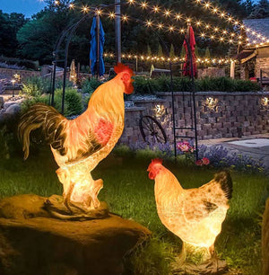 3D Garden Figurine Rooster LED Landscape Lighting Outdoor.