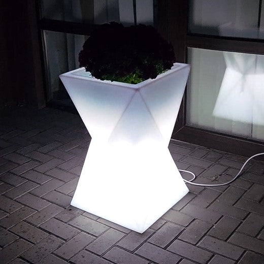 LED Hourglass Planter 27.5in | Illuminated Outdoor Vase | 7.4 Gallons