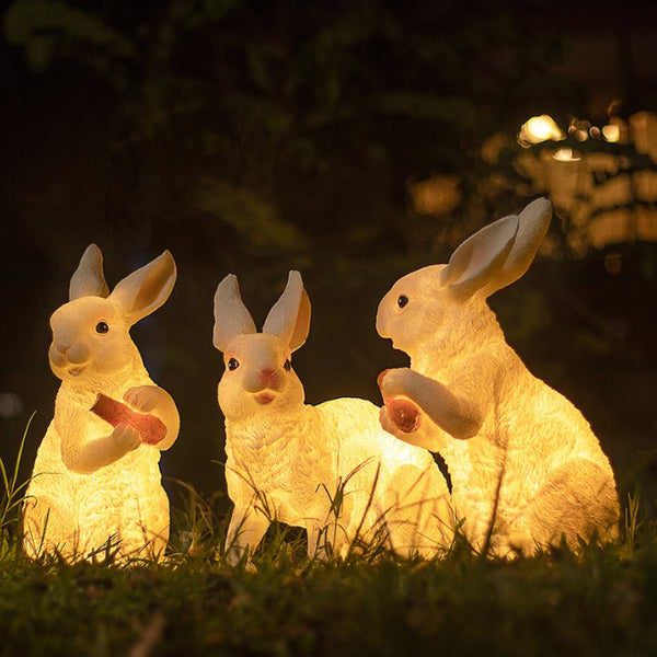 Fiberglass Rabbits LED Solar Home Garden Landscape Lighting