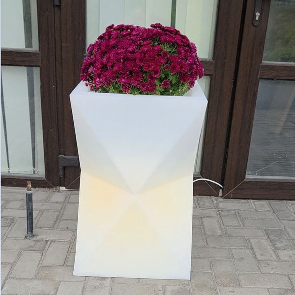 LED Hourglass Planter 27.5in | Illuminated Outdoor Vase | 7.4 Gallons