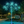 A large decorative LED tree light sculpture in a park at night, emitting bright turquoise-blue starburst branches from a central pole.