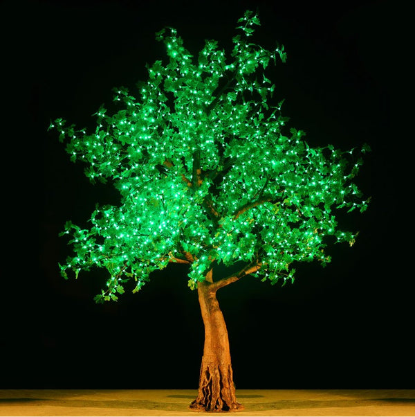 9ft tall LED Tree with Warm White Light and Green Maple Leaf