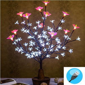 LED Tree with a Pink large Flower and Transparent Flowers