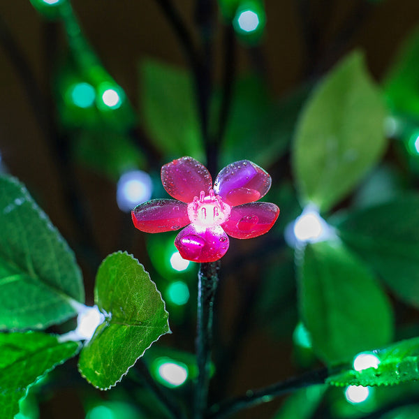LED tree Lamp  Green Soft Leaves and Pink Flower lamp